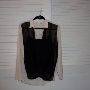 DKNYC Blouse with Built in Tank | Cream and Black